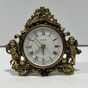 Vintage Globe German Company Gilded Cherubs Case Alarm Clock